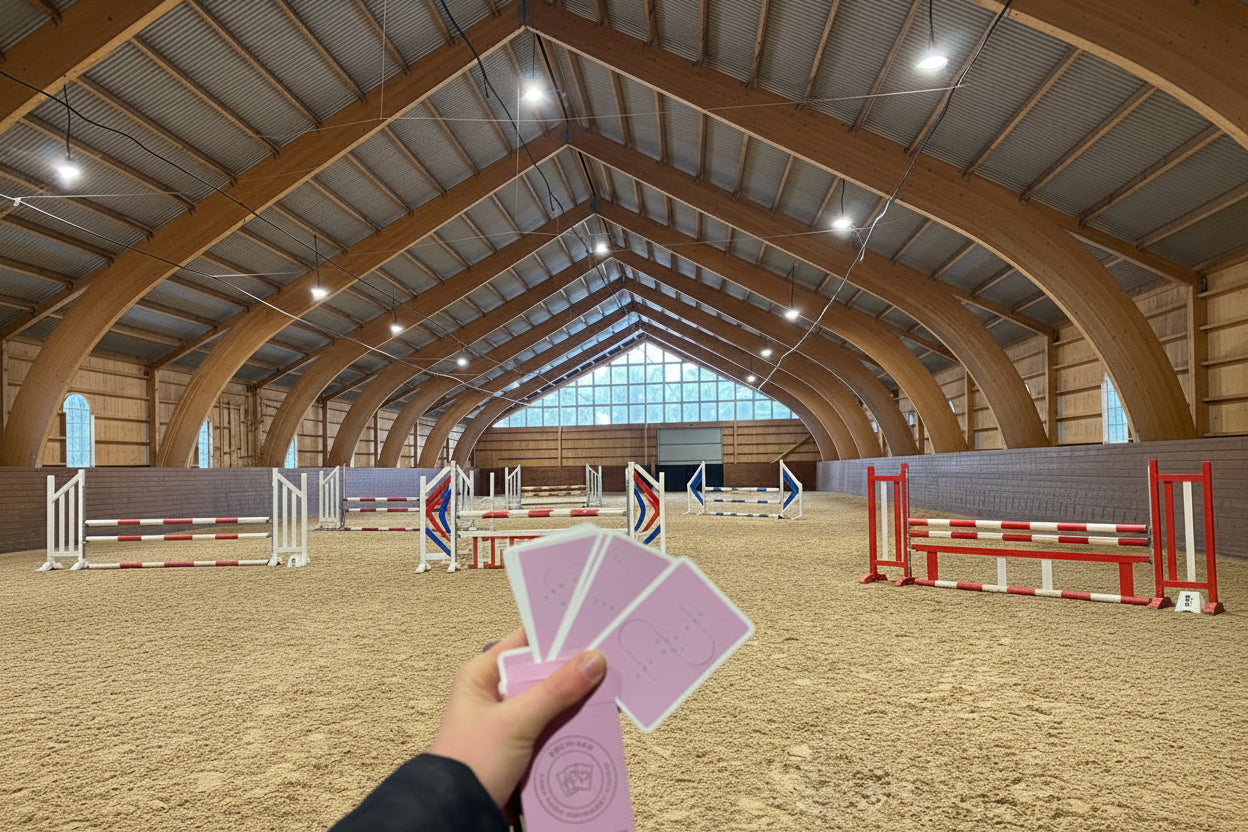 Hoppbana byggd med equicard rosa i ridhus 